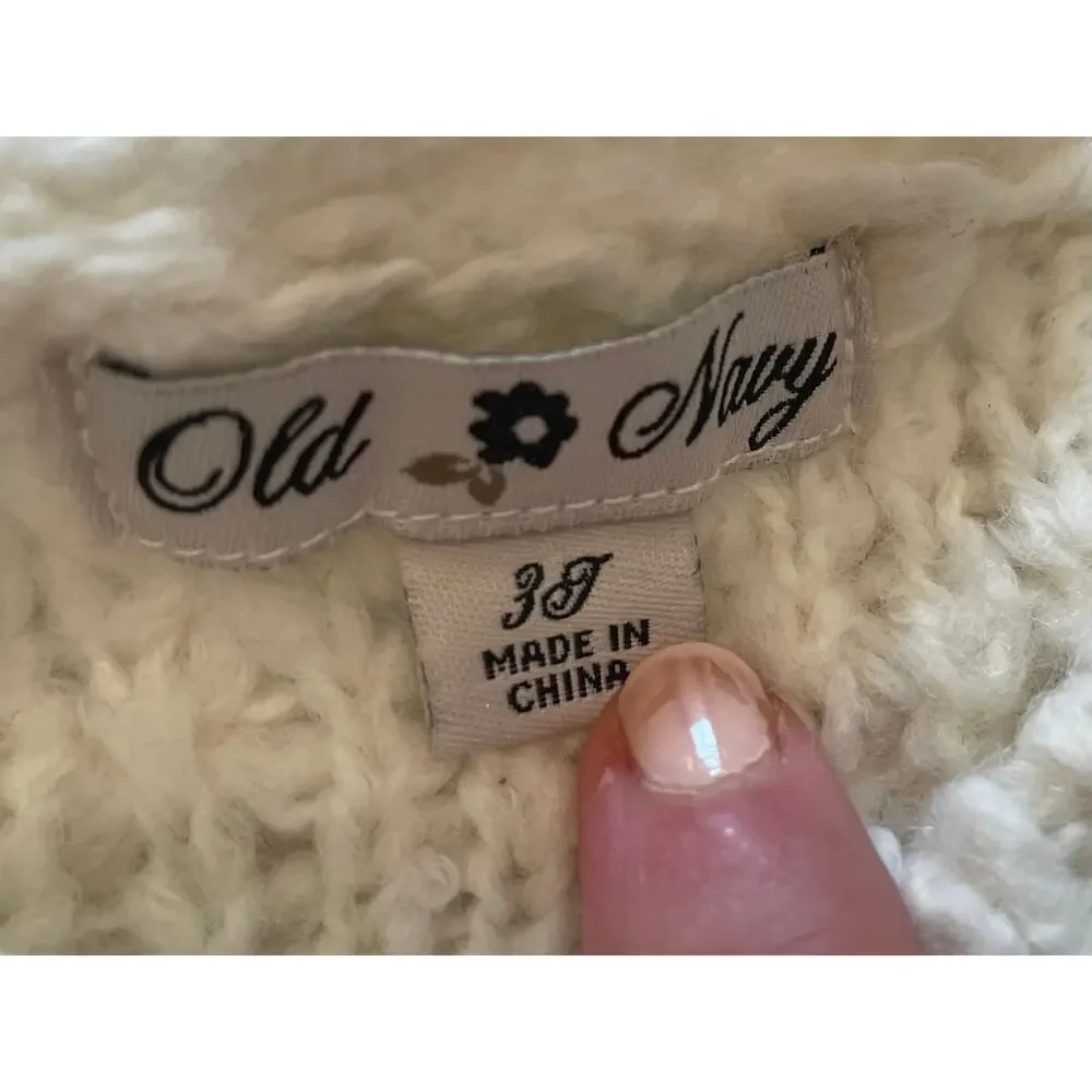 Vintage Old Navy Girls Cozy Ivory Long Sleeve Button Down Cardigan, Size 3T